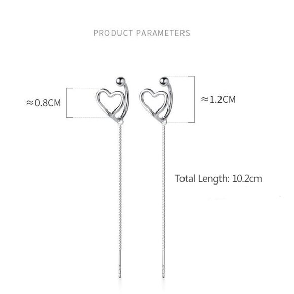 NEW 925 Sterling Silver Heart Cuff Chain Earrings - Picture 10 of 10